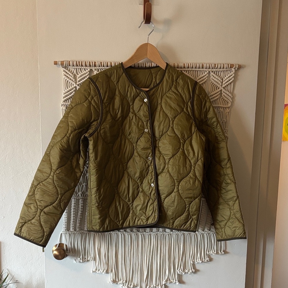 Quilted snap front jacket liner olive green Old Navy